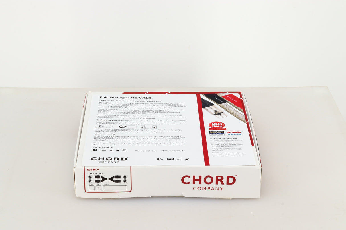 Chord Co. Epic Interconnect Cables RCA-RCA 1.0m Pair