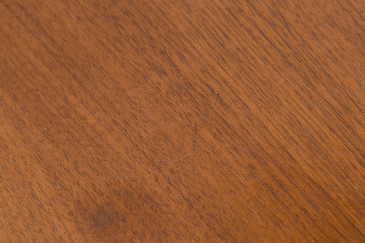 Close up of a used A&R A60 Integrated Amplifier in a Teak finish showing scratches on top