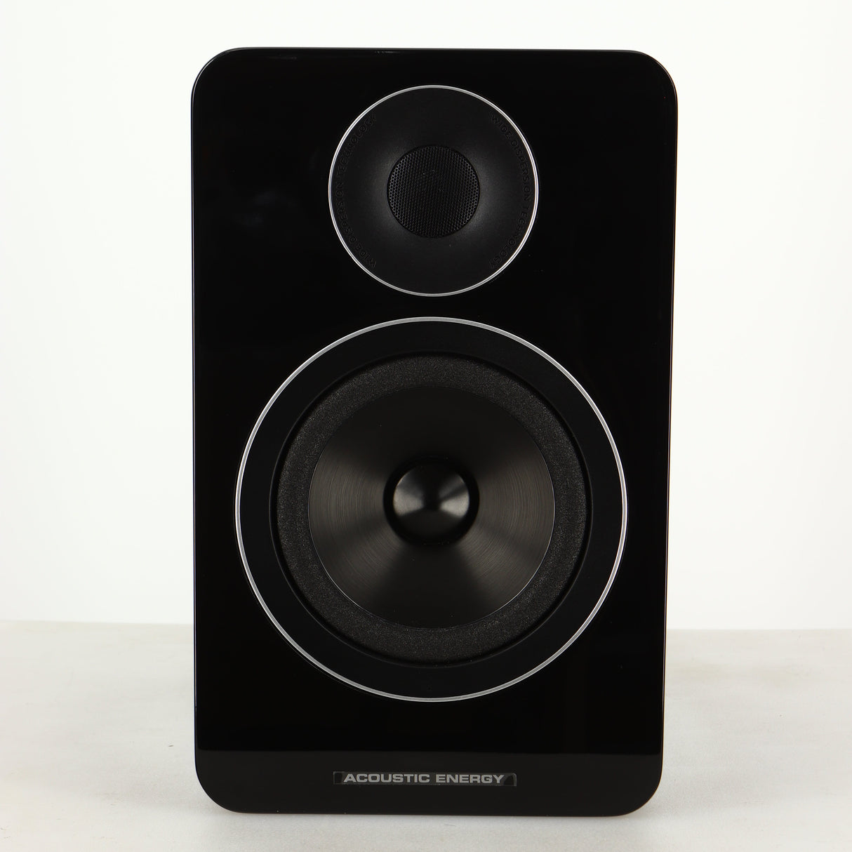 Front view of a used Acoustic Energy AE1 Active Standmount Speakers in Black Piano Lacquer finish