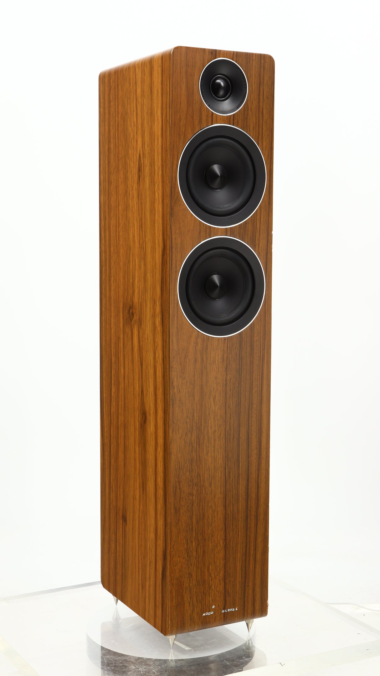 Front left angle of a used Acoustic Energy AE109 Series Floorstanding Speaker in a walnut finish
