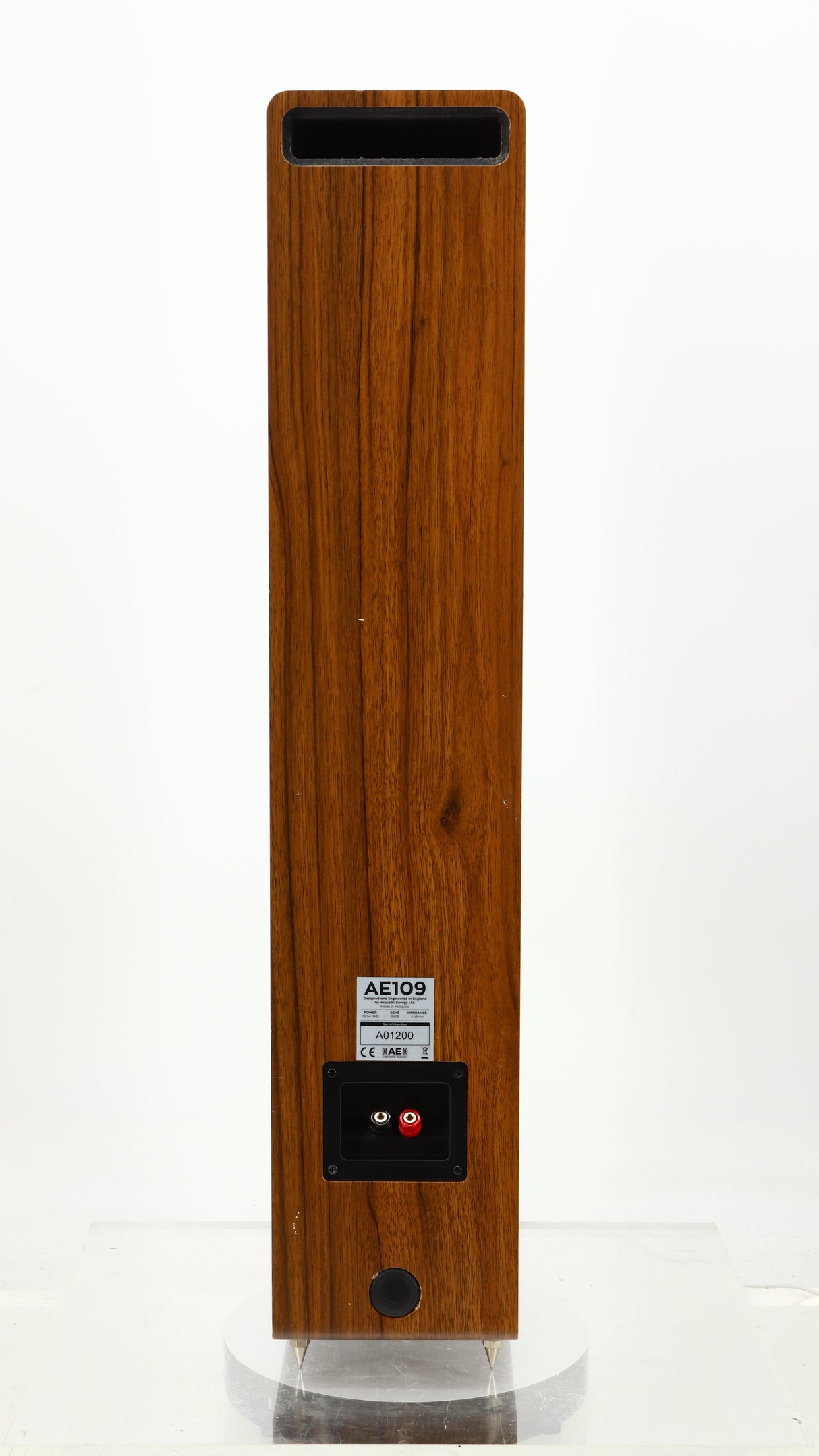 Rear view of a used Acoustic Energy AE109 Series Floorstanding Speaker in a walnut finish