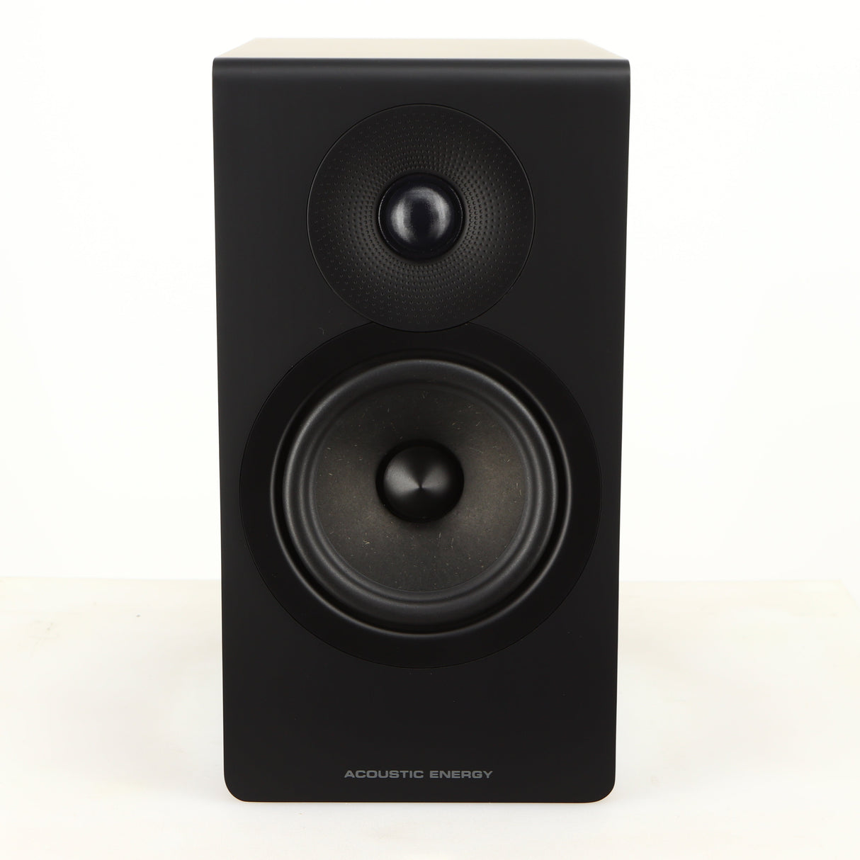 Front view of a used Acoustic Energy AE300 MKII Standmount Speaker in a matte black finish