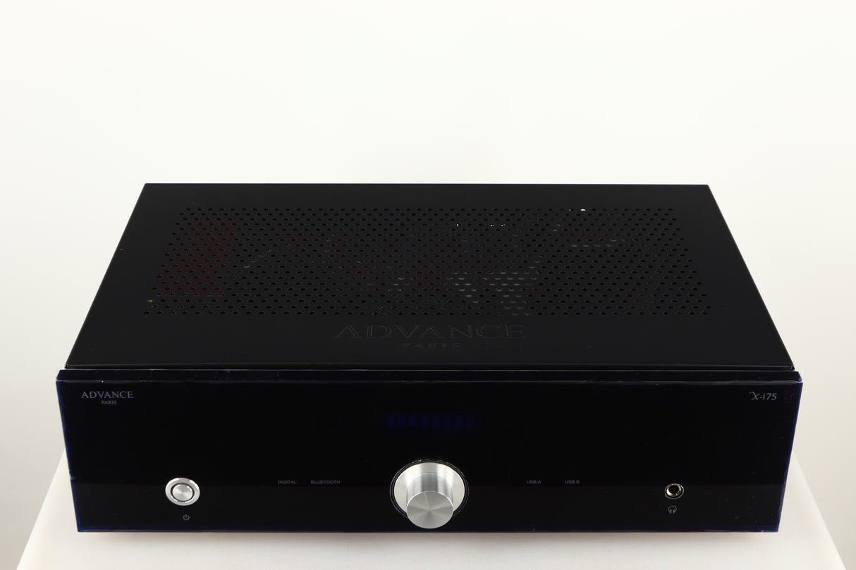 Top of a used Advanced Paris X-i75 Integrated Amplifier in a black finish