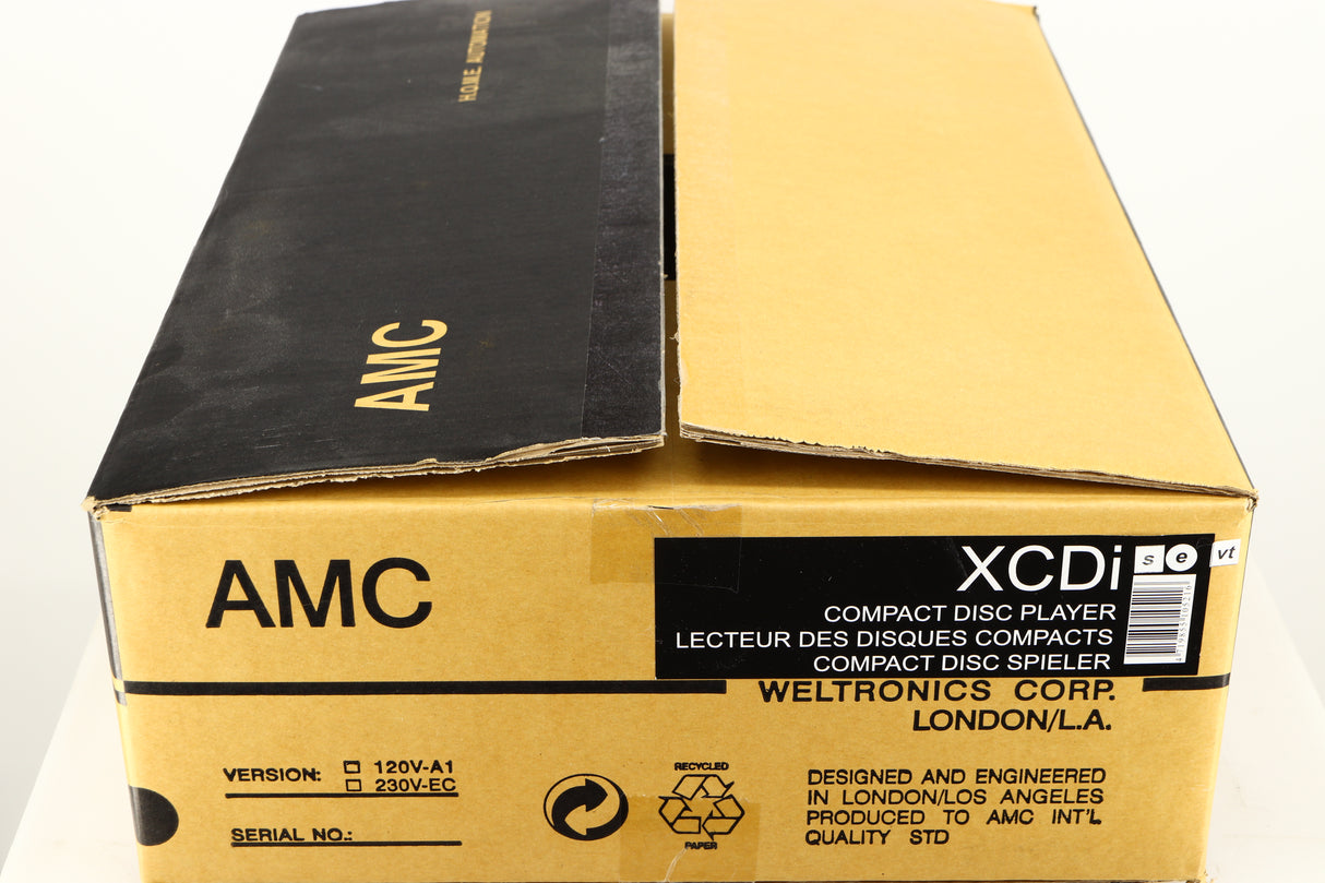 Box for a used AMC XCDise-vt CD Player With MD5404us2 Tube Output in a black finish