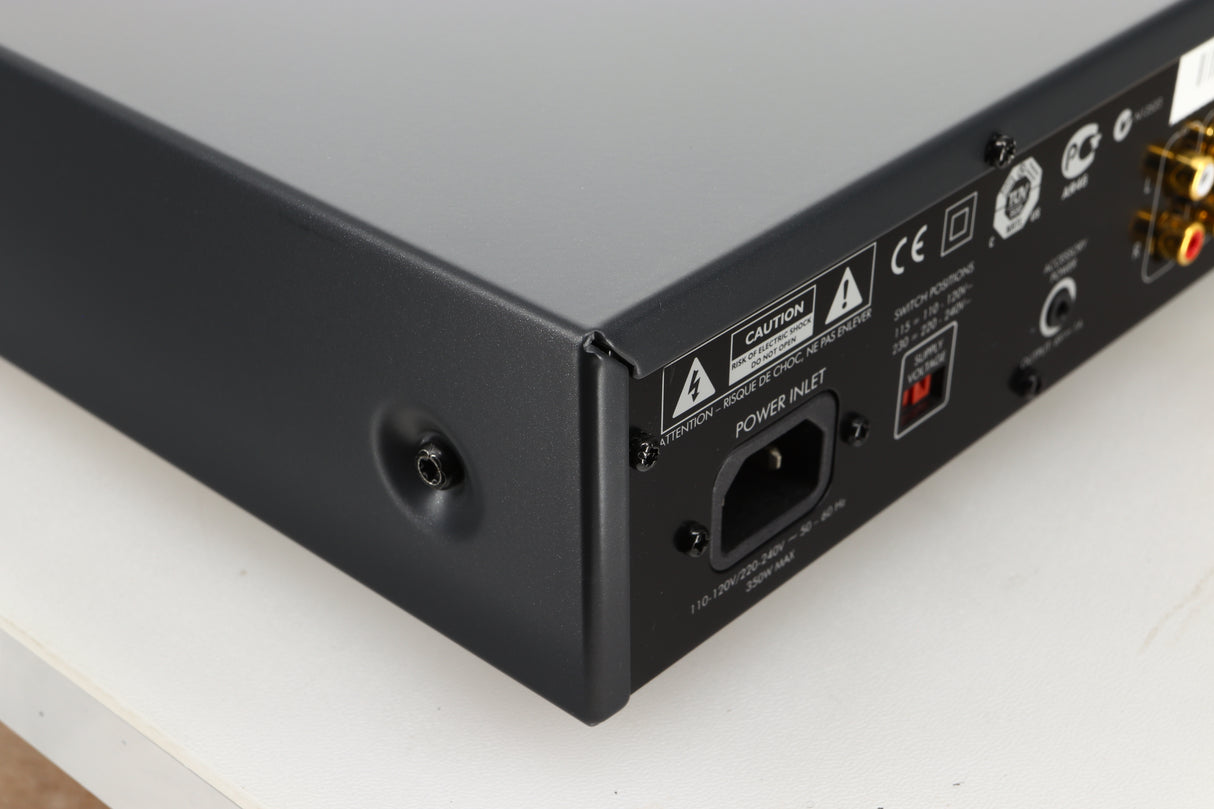 Rear left corner view of a used Arcam A19 Integrated Amplifier in Black finish