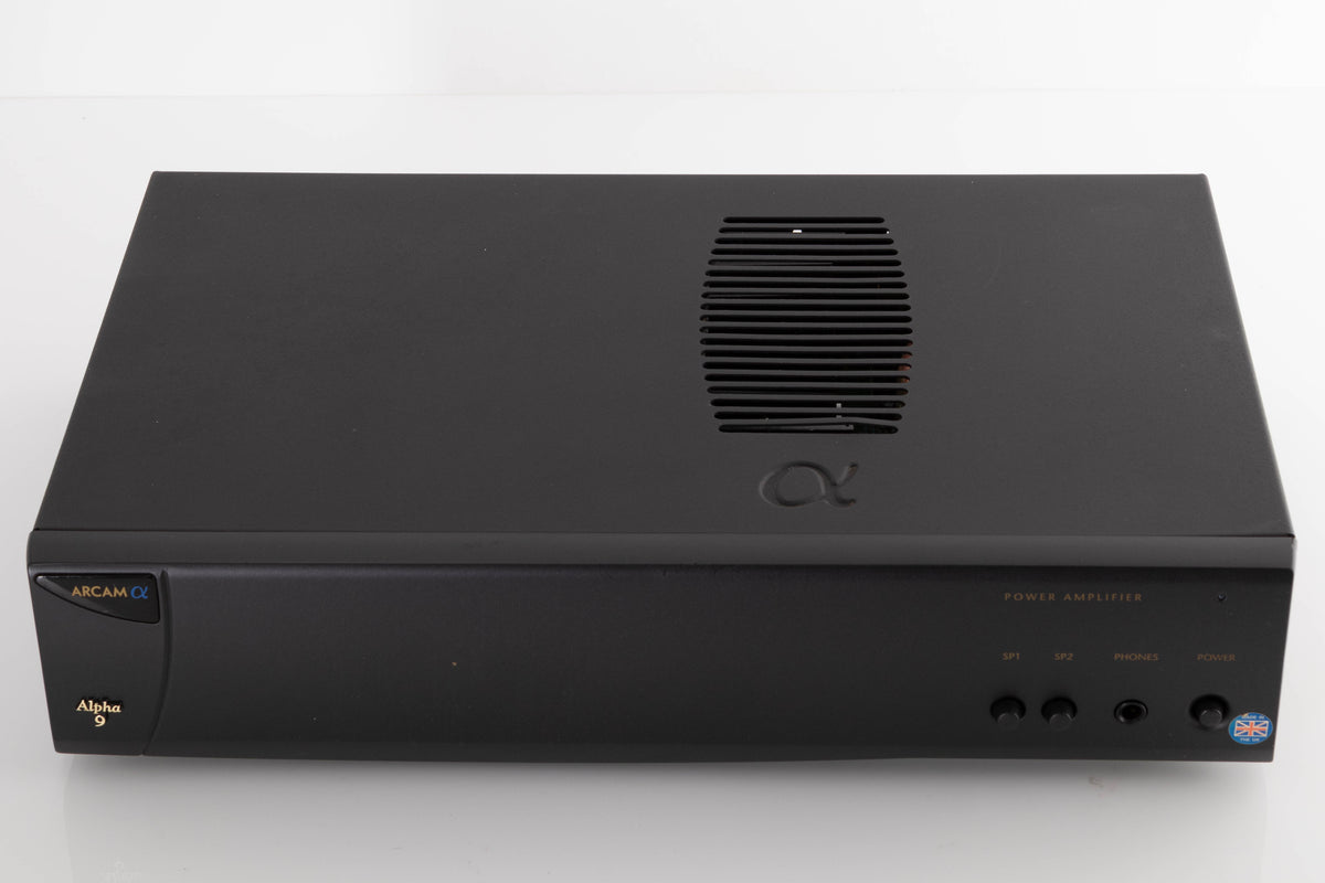 Top of a used Arcam Alpha 9 Power Amplifier in a Black finish