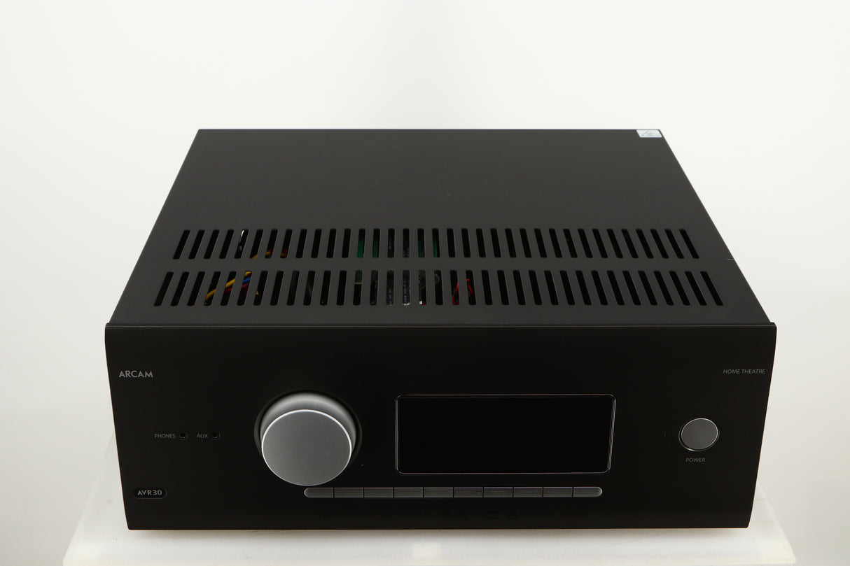 Top of a used Arcam AVR30 AV Amplifier in a grey finish