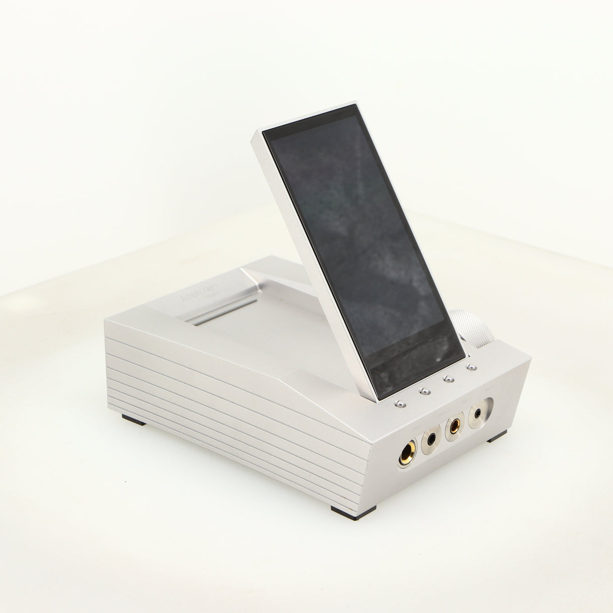 Front left corner of a used Astrell & Kern Acro CA1000 Headphone Amplifier in a silver finish