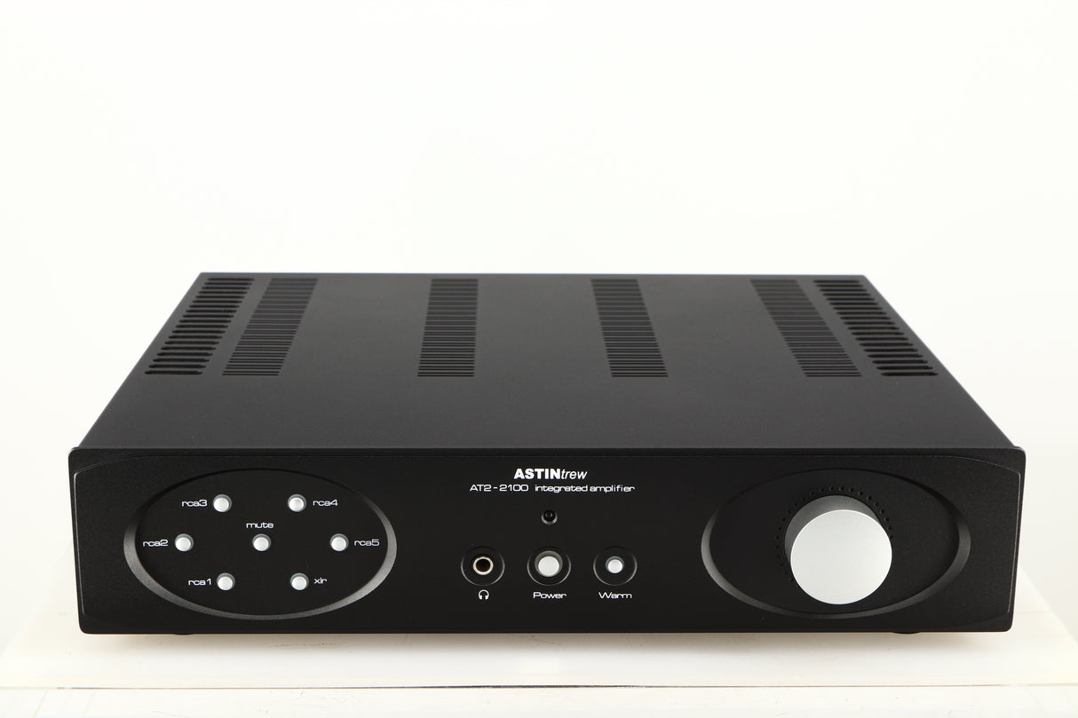 Front view of a used Astin Trew AT2-2100 Integrated Amplifier in a black finish
