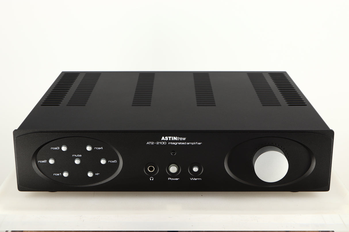 Front view of a used Astin Trew AT2-2100 Integrated Amplifier in a black finish