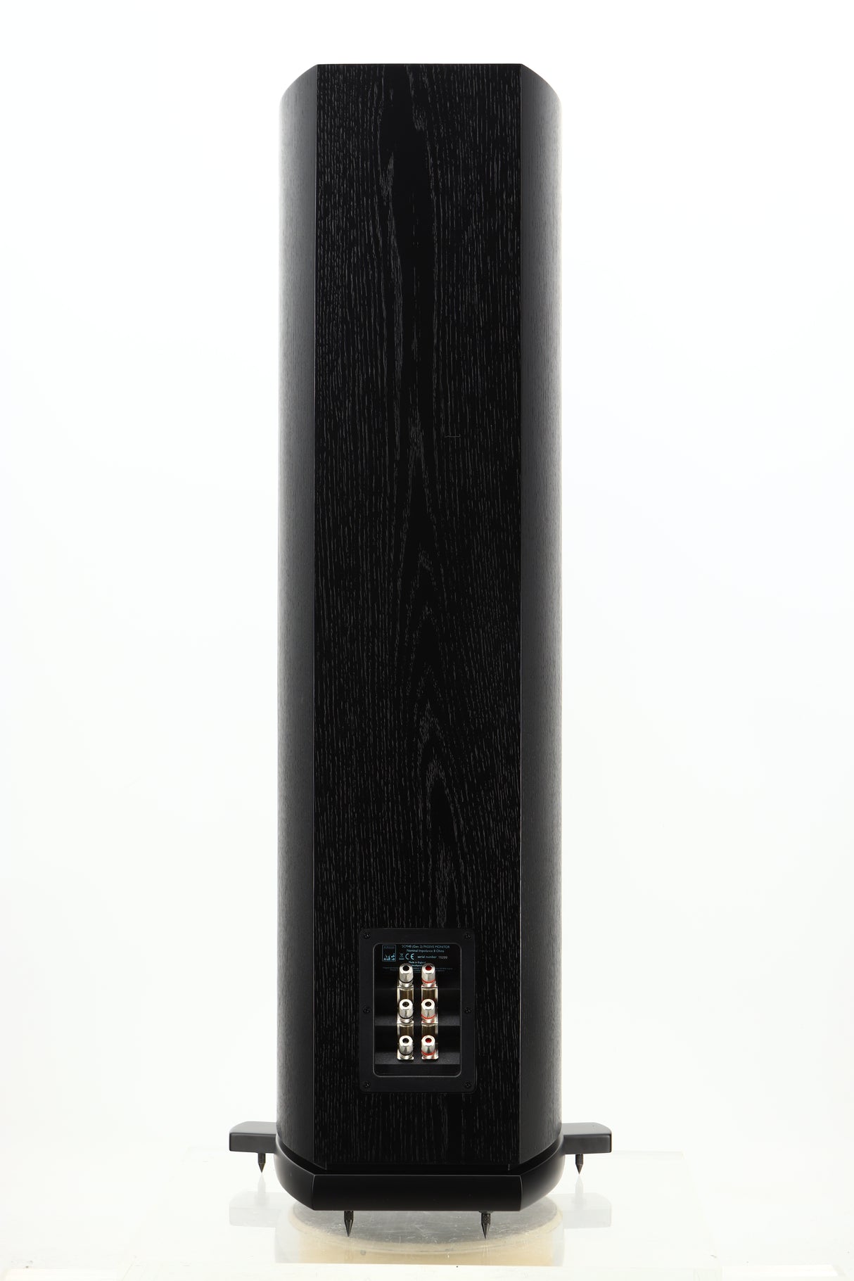 Rear view of a used ATC SCM40 Floorstanding Speaker in Black Ash finish