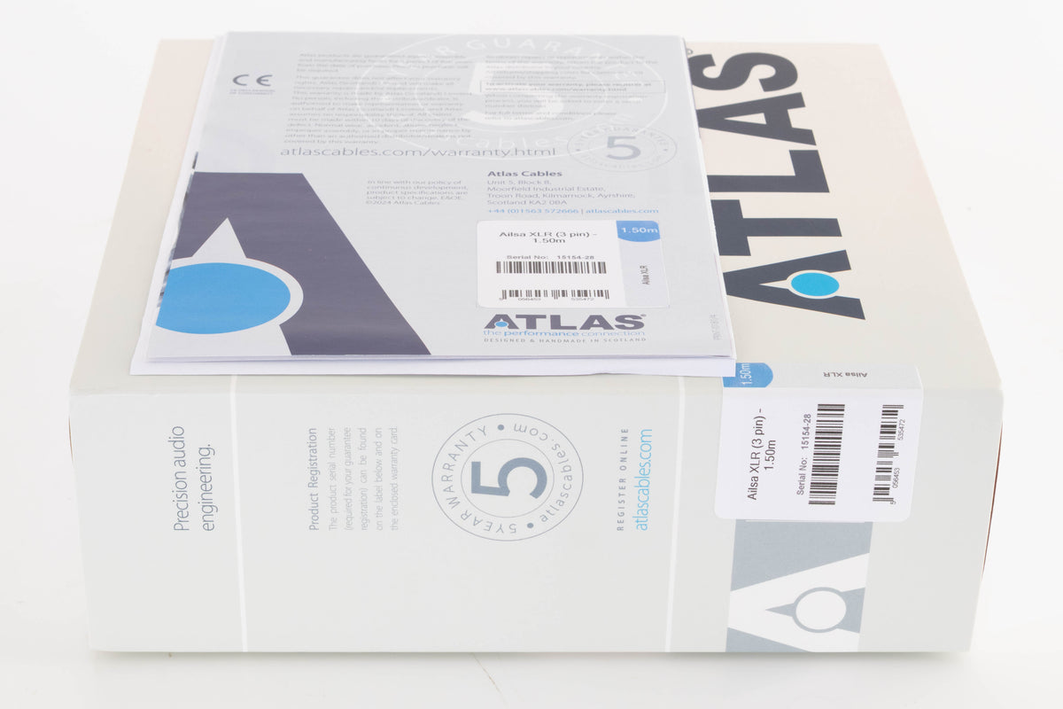 Box for a used Atlas Ailsa XLR Interconnect Cable 1.5m showing Manual