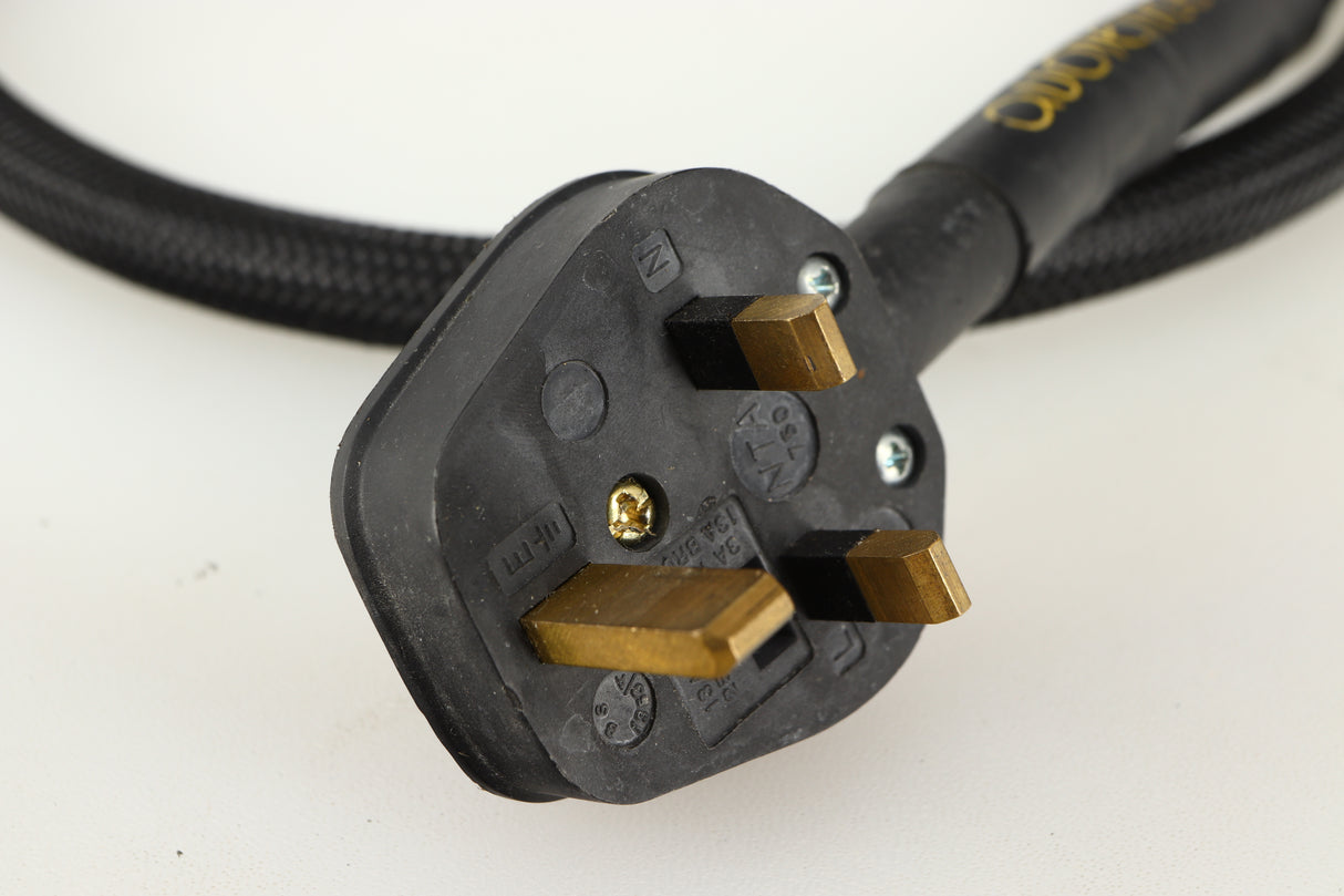 Close up of a used Audience PowerChord Mains Cable 1.2m showing plug