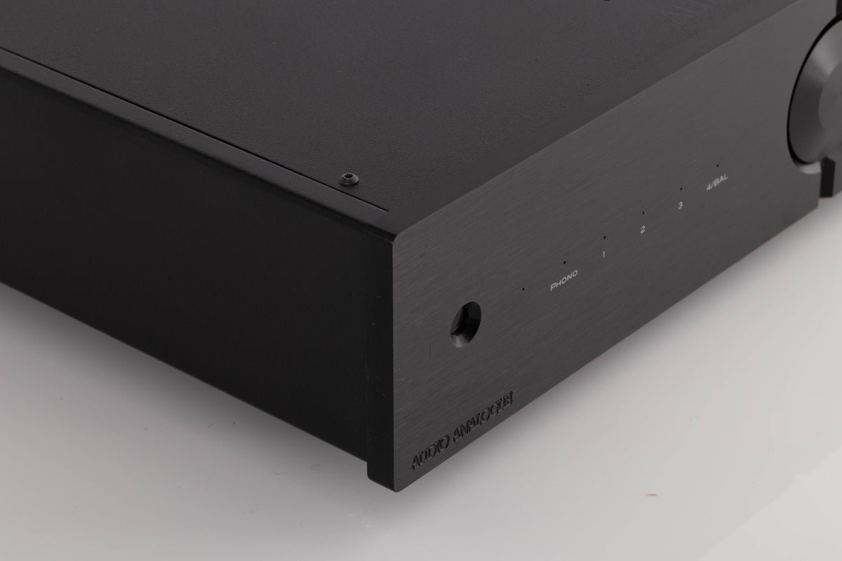Front left corner of a used Audio Analogue AACento Integrated Amplifier in a Black finish