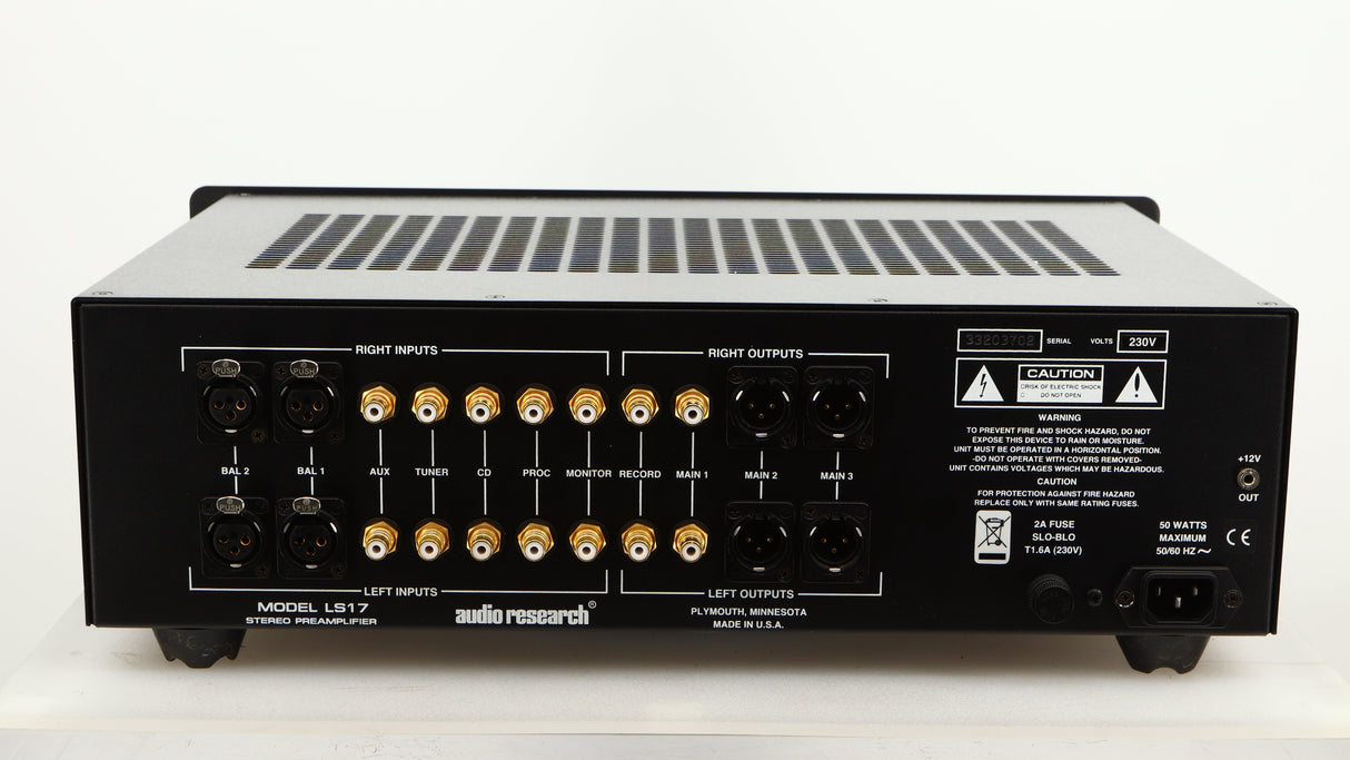 Rear view of a used Audio Research LS17SE Pre Amplifier in a black finish