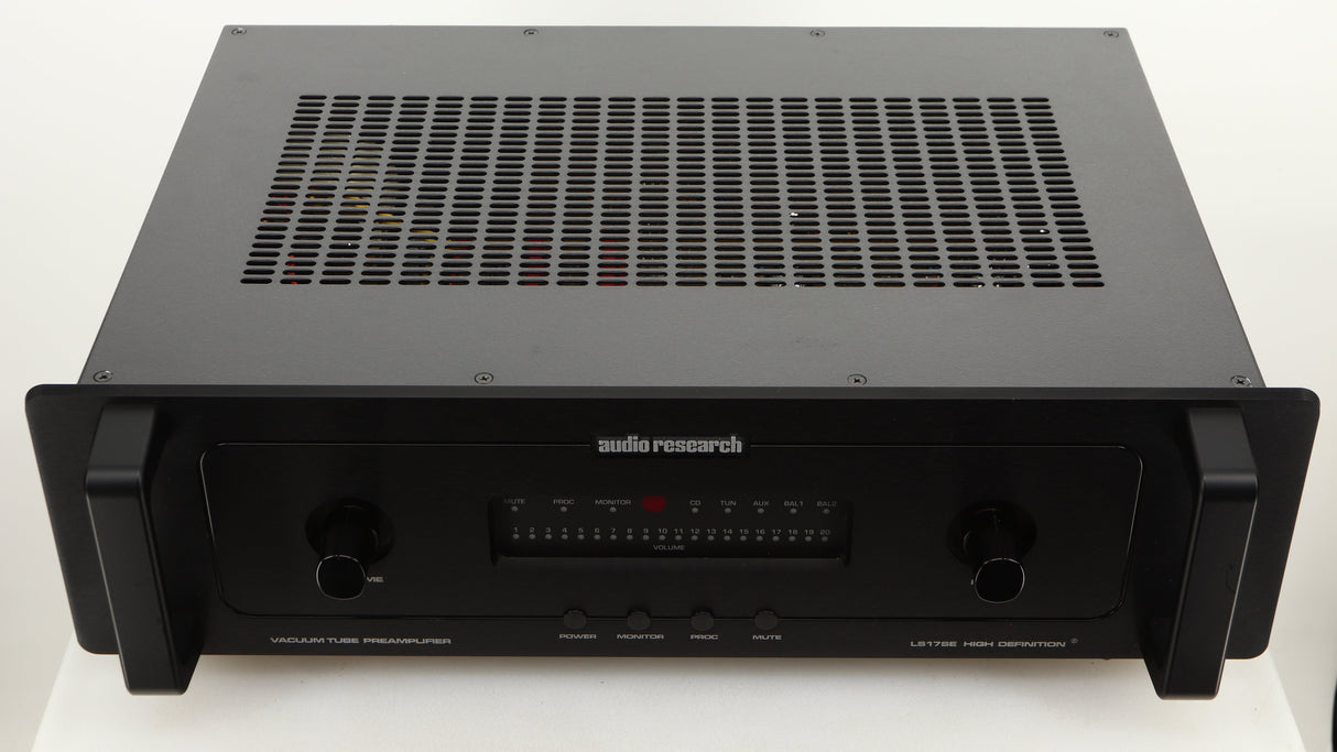 Top of a used Audio Research LS17SE Pre Amplifier in a black finish