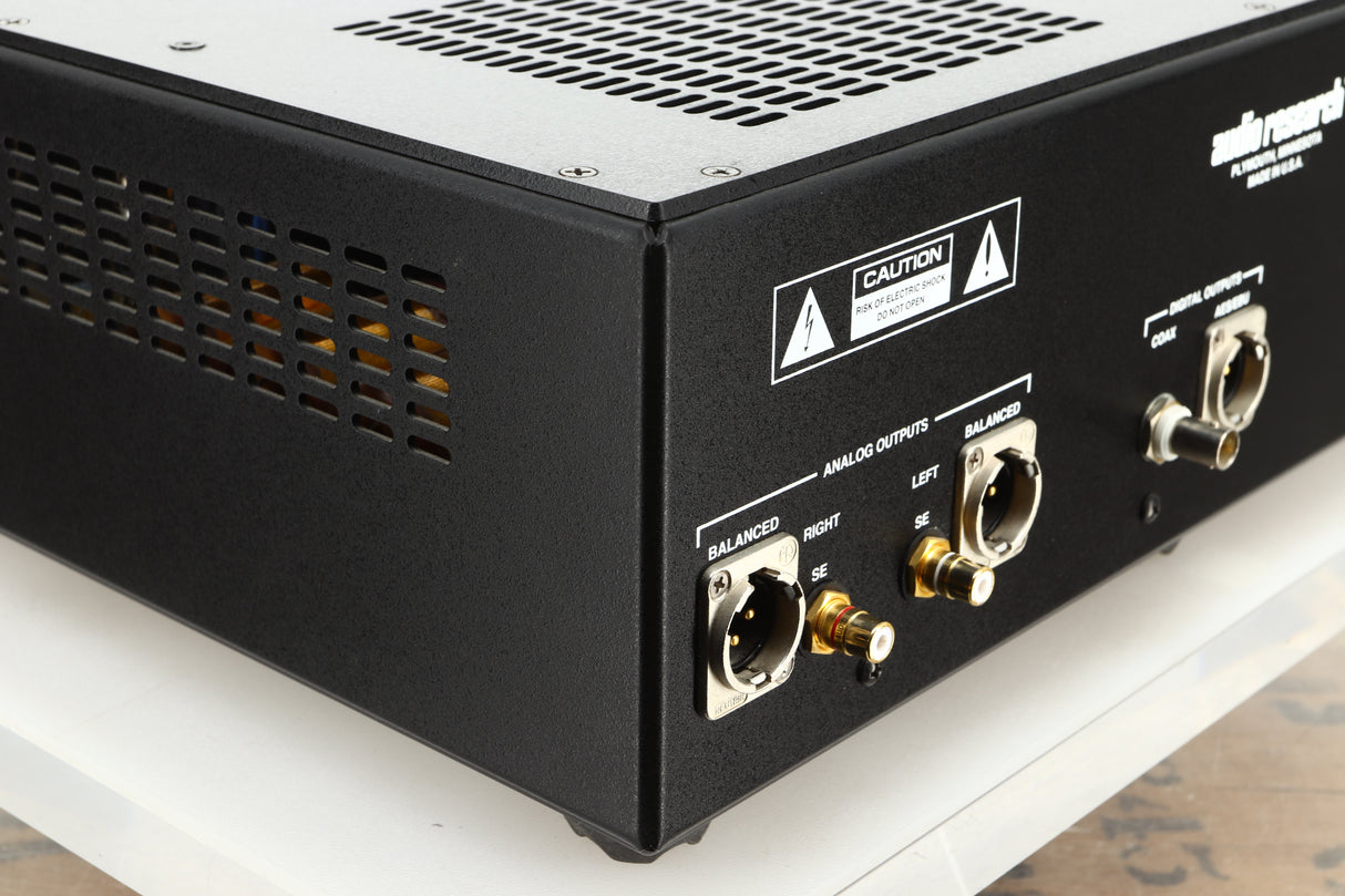 Rear left corner view of a used Audio Research Reference CD8 CD Player in silver finish
