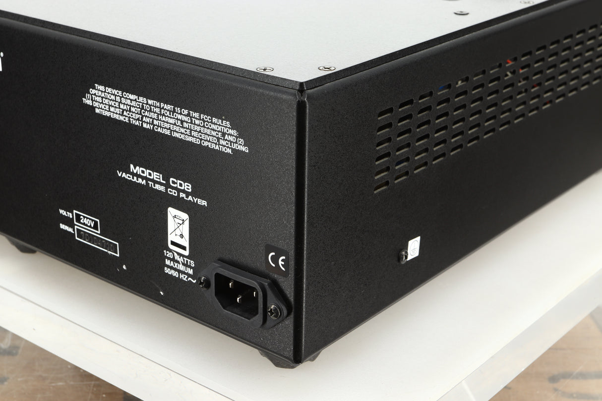 Rear right corner view of a used Audio Research Reference CD8 CD Player in silver finish