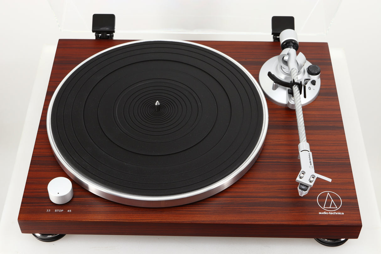 Top view of a used Audio Technica AT-LPW50BT Turntable in Rosewood finish