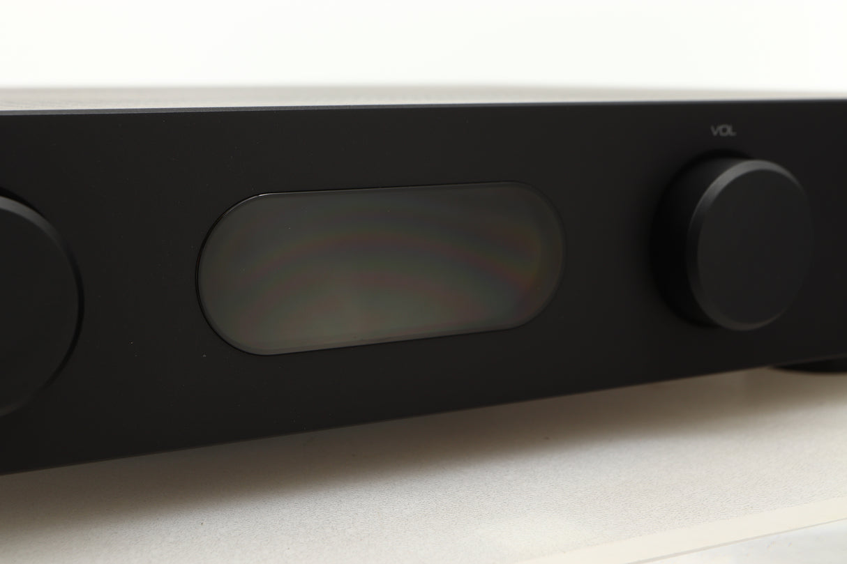Close up view of a used Audiolab 6000A Integrated Amplifier in Black finish