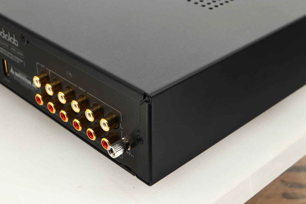 Rear right corner view of a used Audiolab 6000A Integrated Amplifier in Black finish