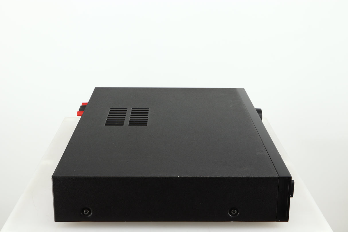 Left side view of a used Audiolab 8000A Integrated Amplifier in a black finish