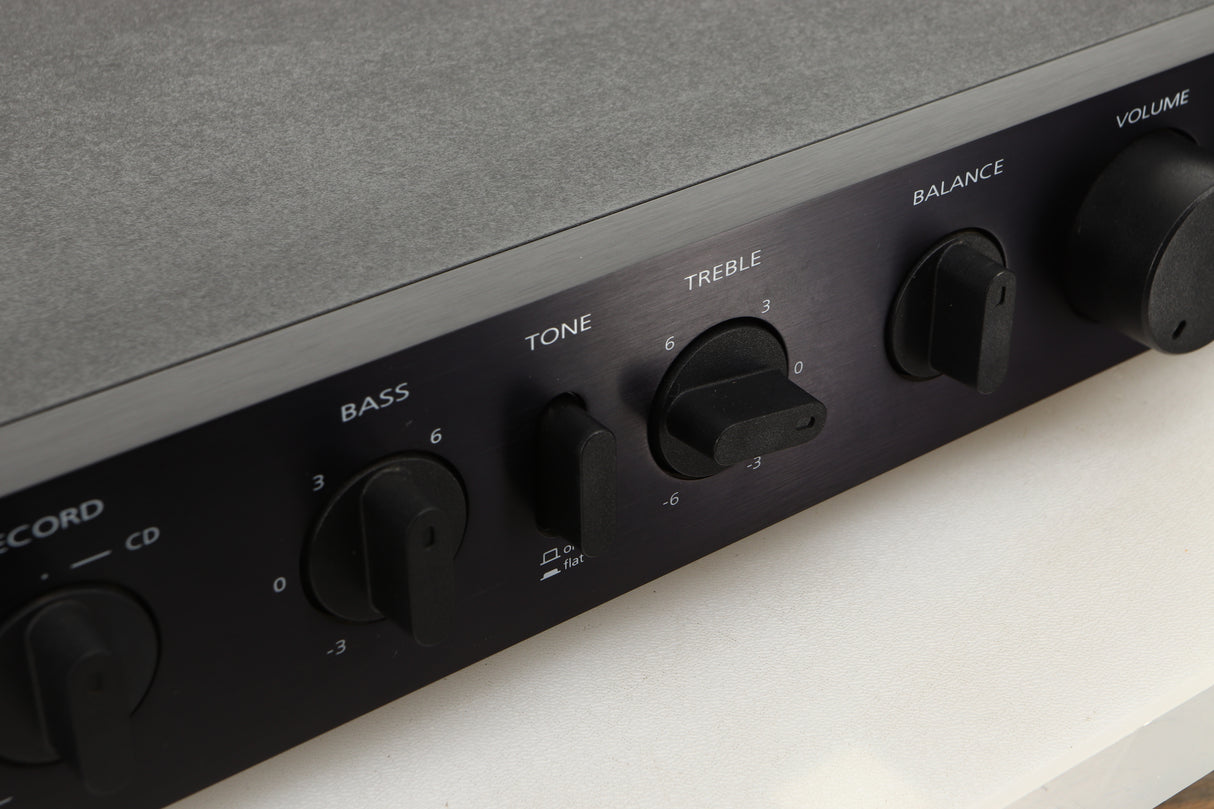 Close up view of a used Audiolab 8000A Integrated Amplifier