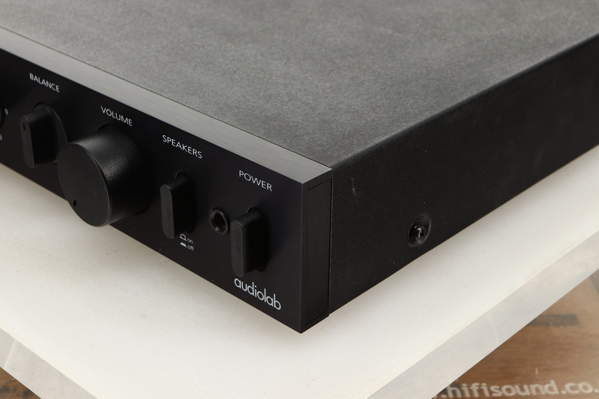 Front right corner view of a used Audiolab 8000A Integrated Amplifier