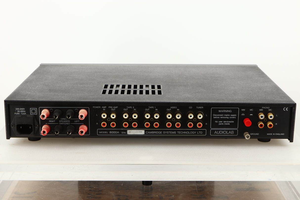 Rear view of a used Audiolab 8000A Integrated Amplifier