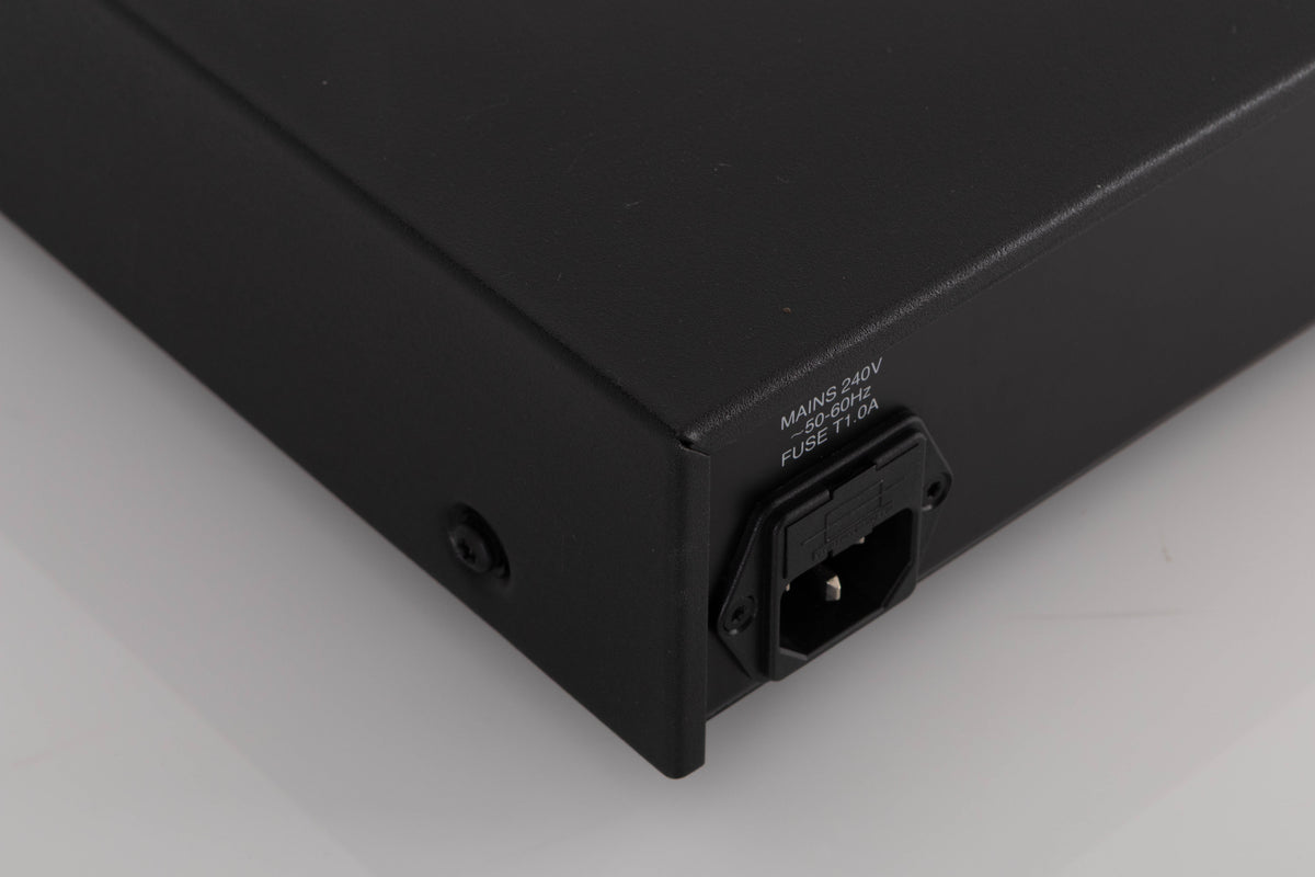 Rear right corner of a used Audiolab 8000C Pre Amplifier in a Black finish