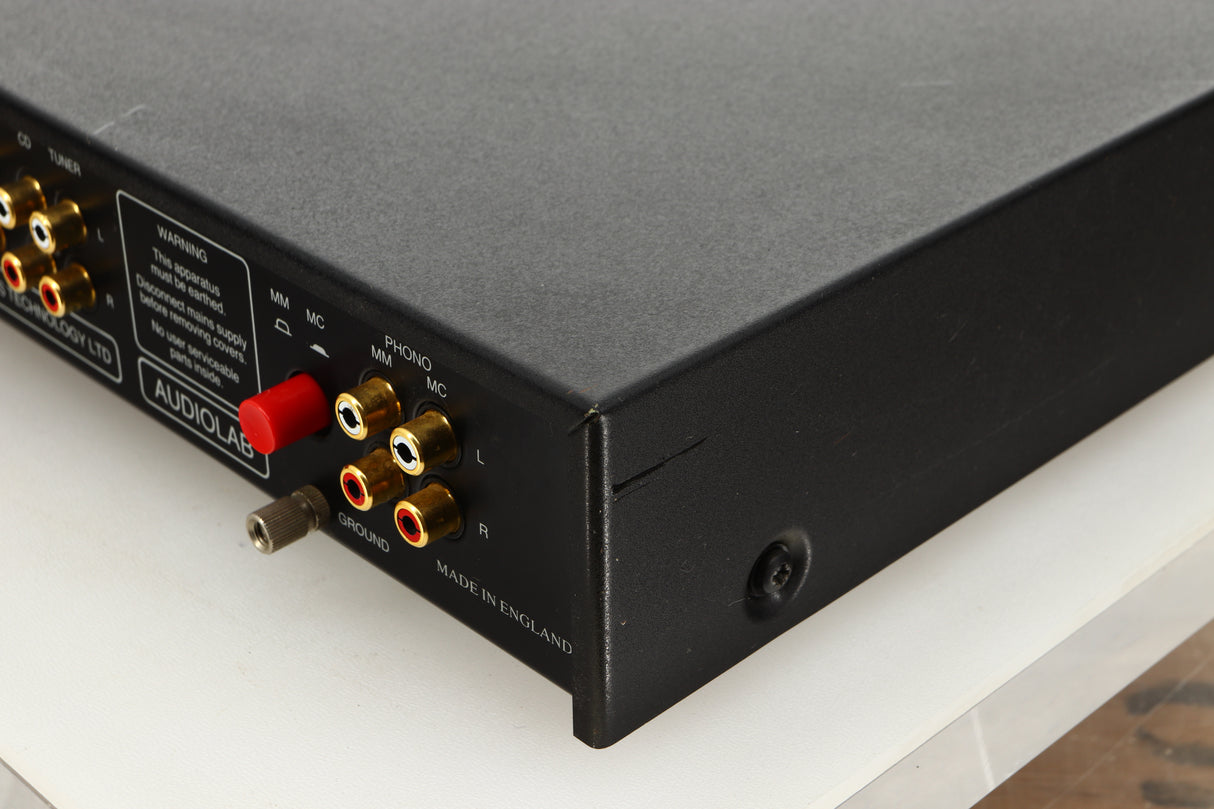 Rear right corner view of a used Audiolab 8000C Pre Amplifier in Black finish