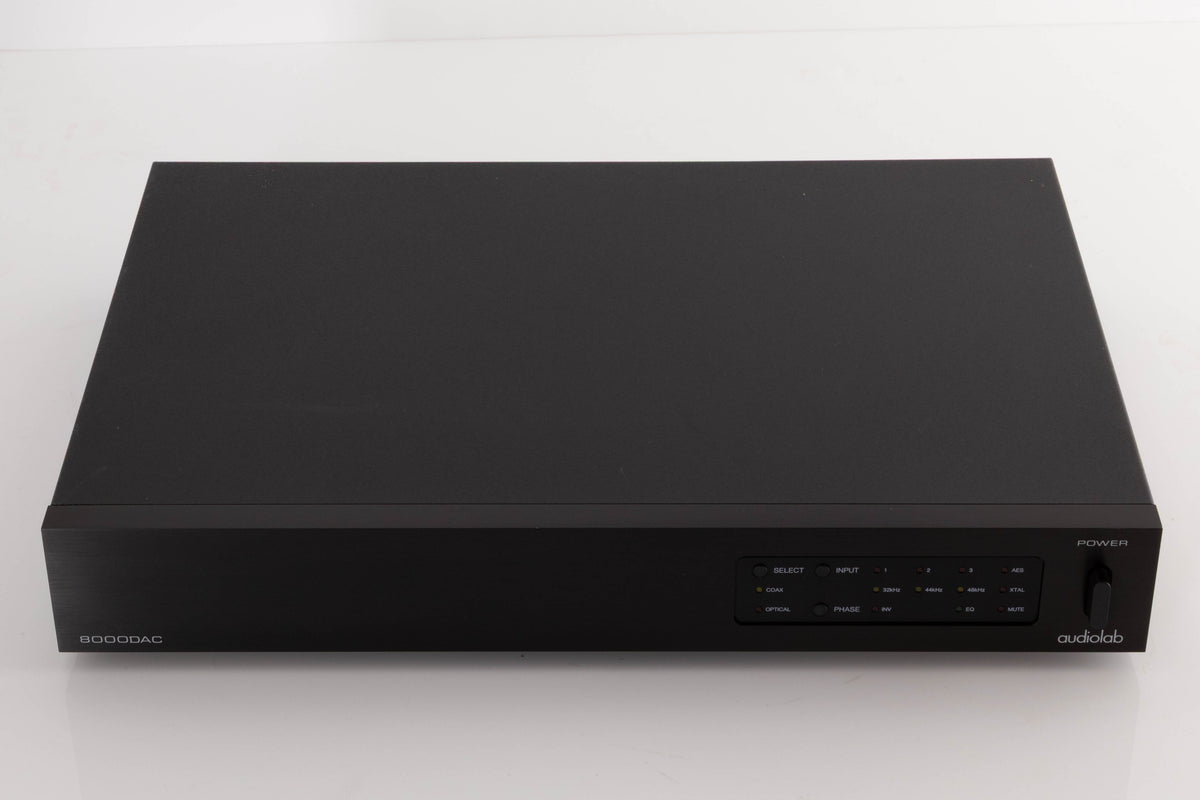 Top of a used Audiolab 8000DAC Digital Analogue Converter in a Black finish