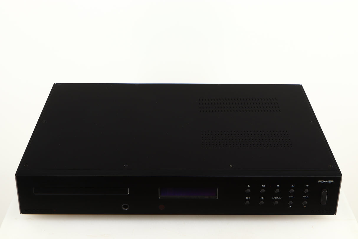 Top of a used Audiolab 8200CDQ CD Player in a black finish