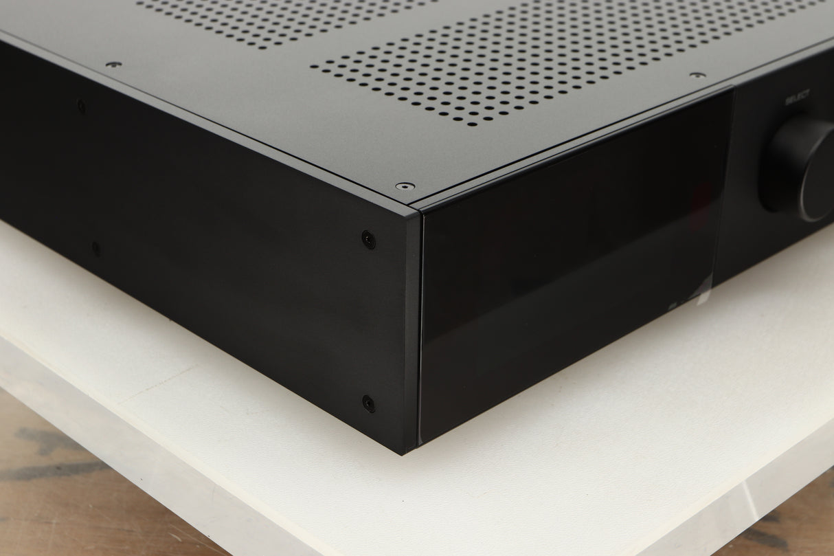 Front left corner view of a used Audiolab 9000A Integrated Amplifier in Black