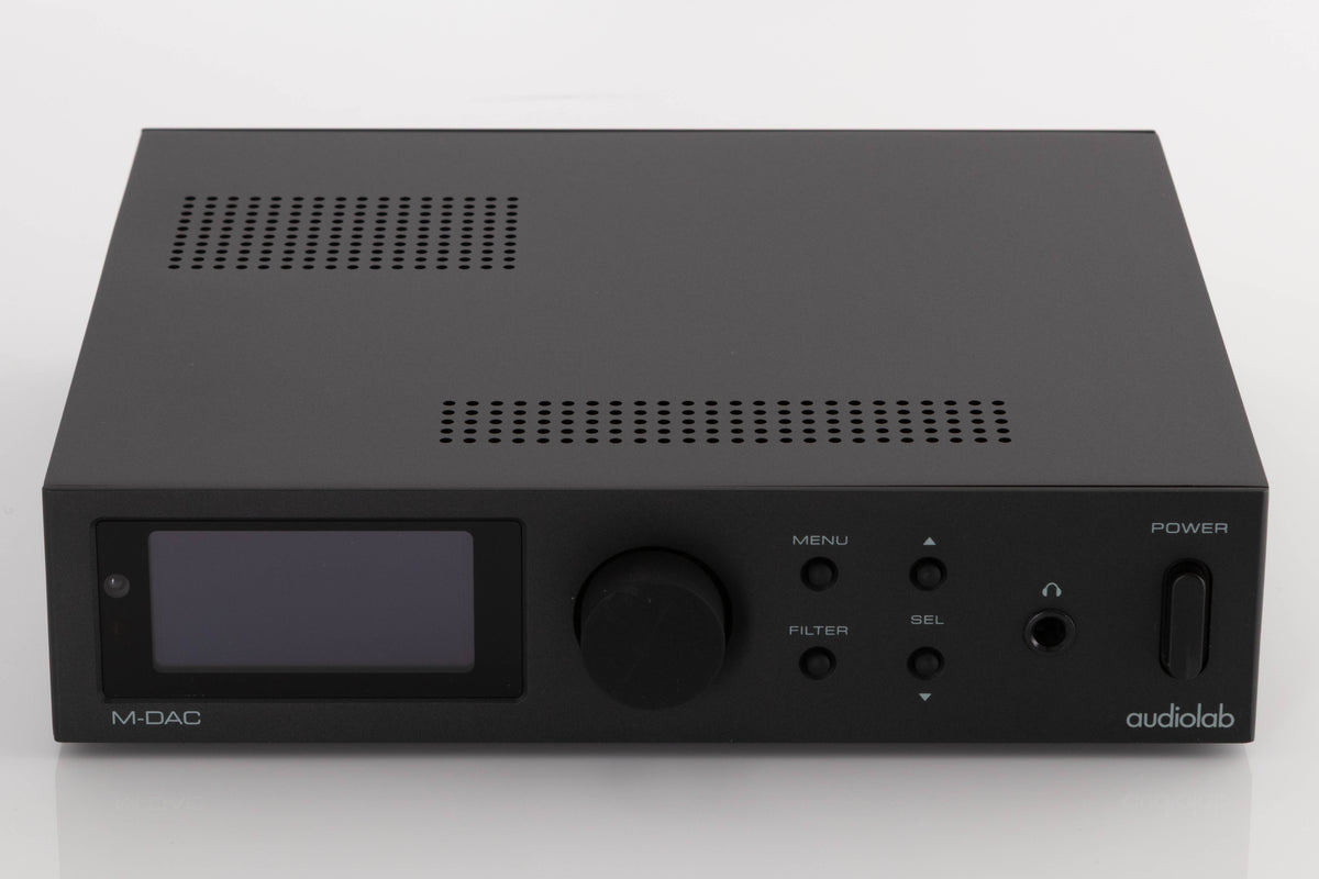 Front view of a used Audiolab M-DAC Digital Analogue Converter in a Black finish