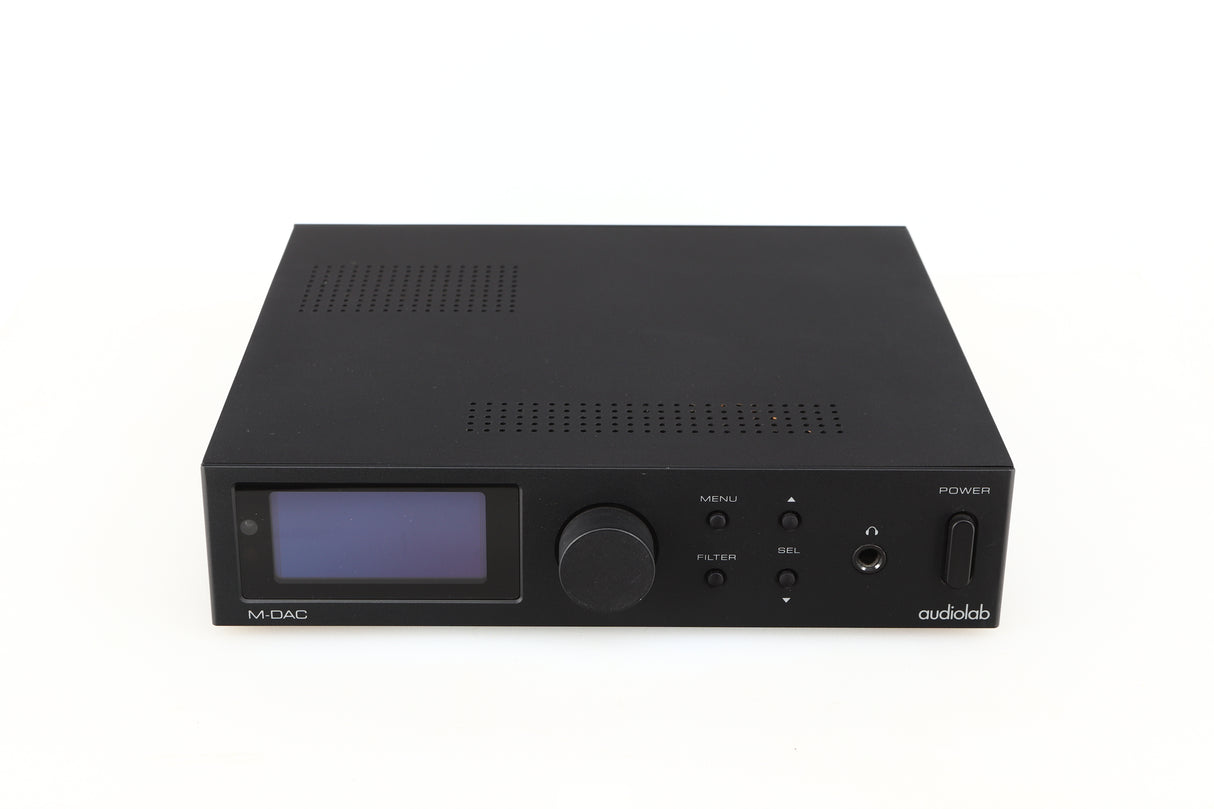 Front view of a used Audiolab M-DAC Digital Analogue Converter in a black finish