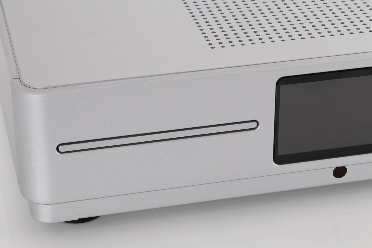 Close up view of a used Audiolab Omnia Integrated Streaming System in Silver