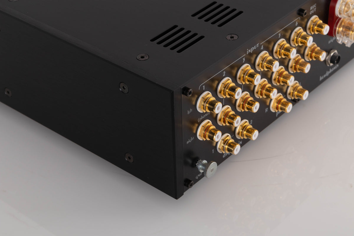 Rear right corner of a used Audionet SAM Integrated Amplifier in a Silver finish