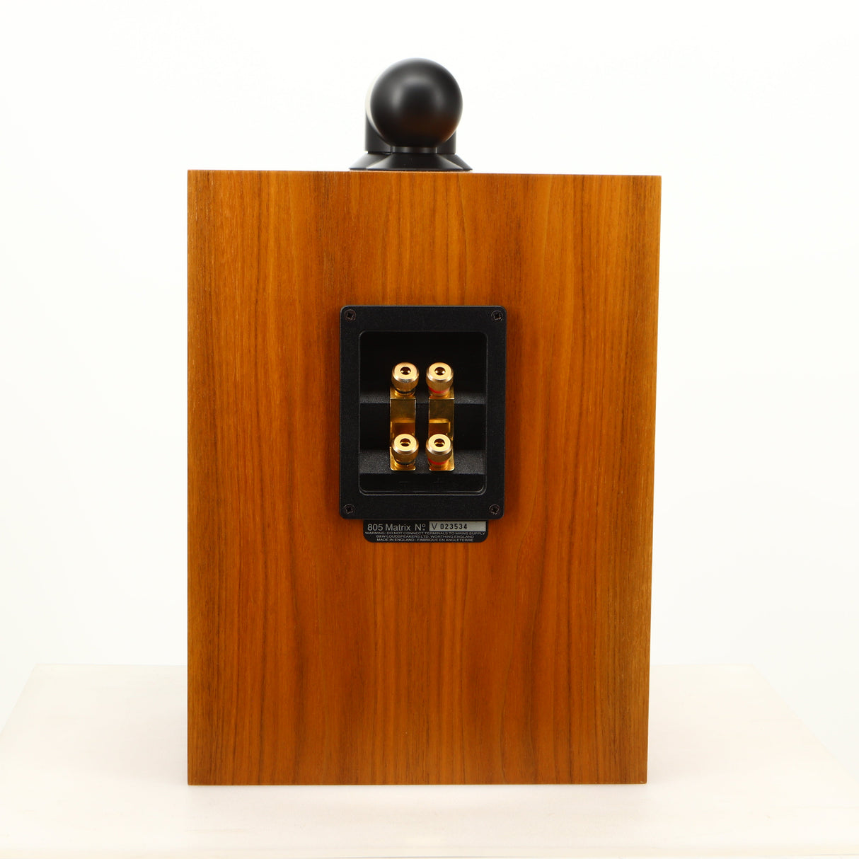 Rear view of a used B&W 805 Matrix Standmount Speaker in a cherry finish