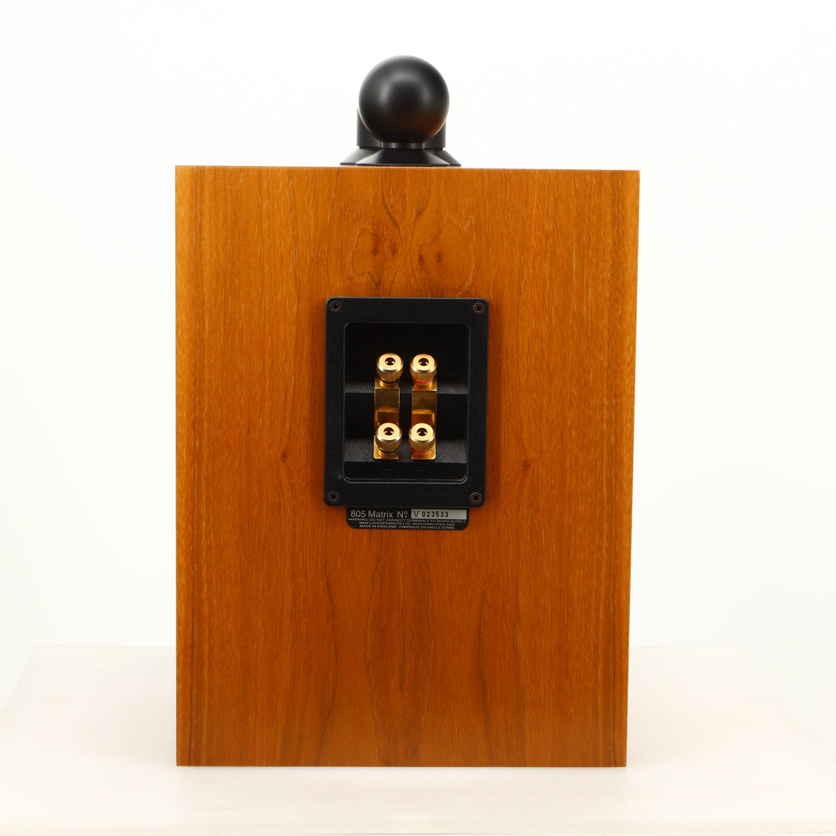 Rear view of a used B&W 805 Matrix Standmount Speaker in a cherry finish