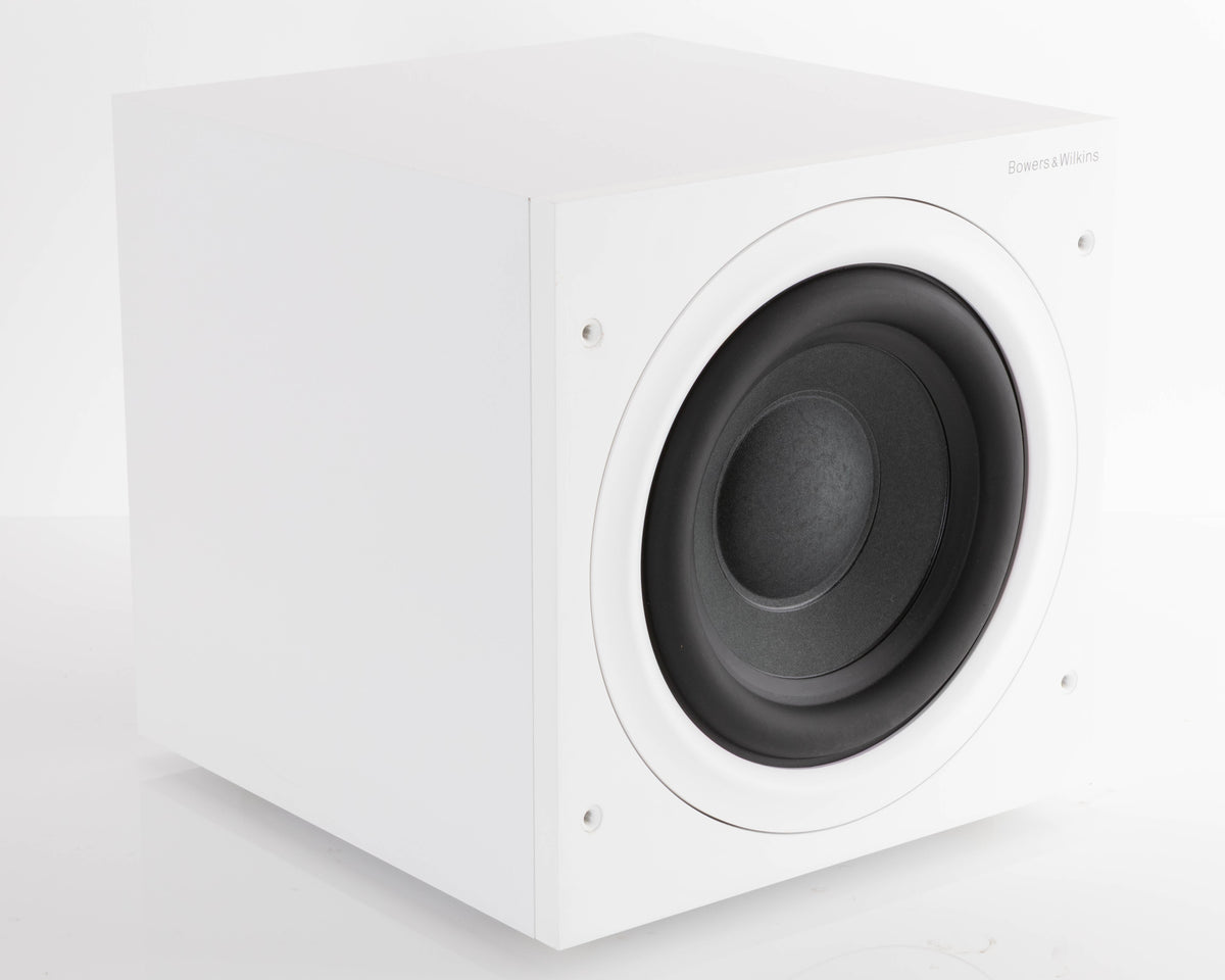 Front left corner of a used B&W ASW608 Subwoofer in a Matt White finish