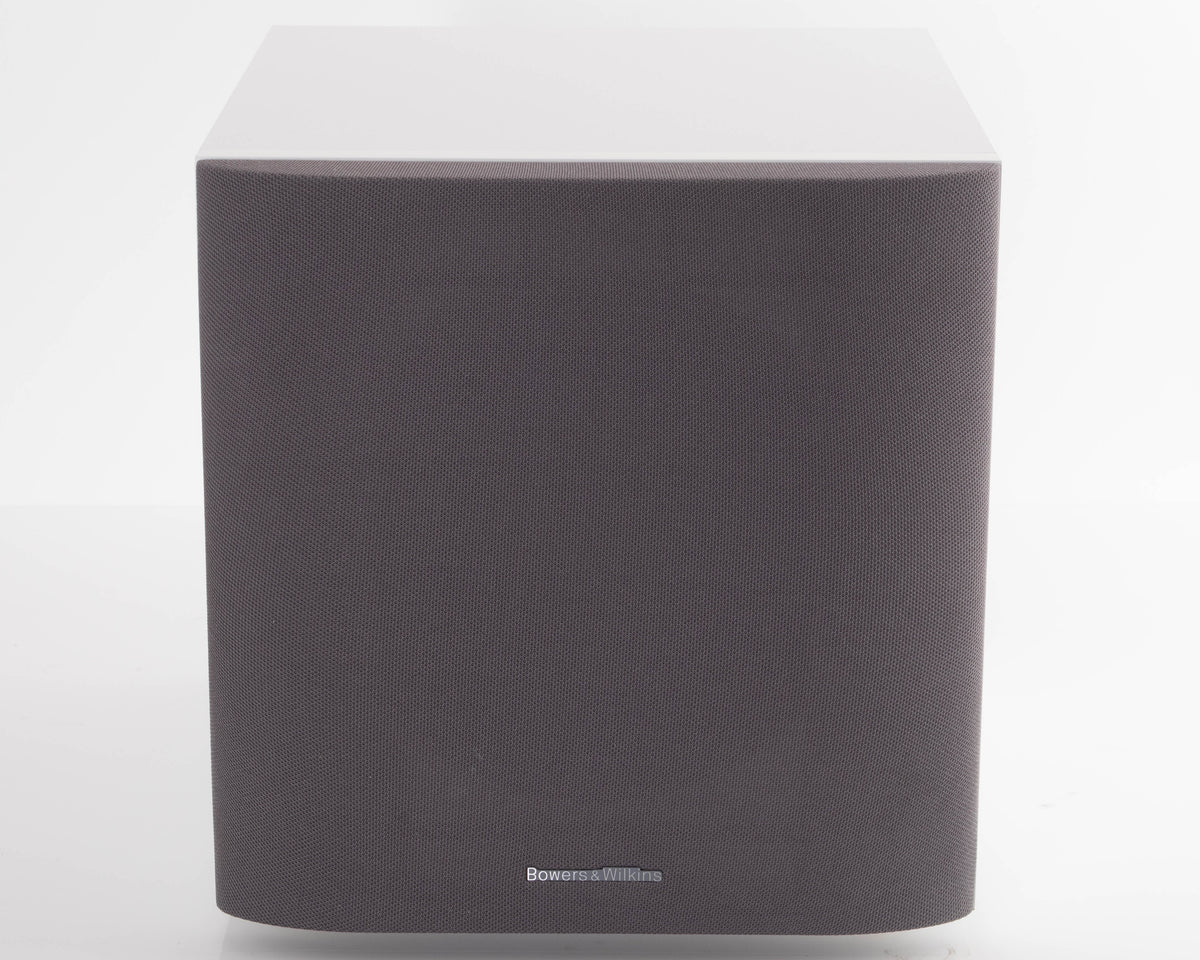 Front view of a used B&W ASW608 Subwoofer in a Matt White finish showing Grille