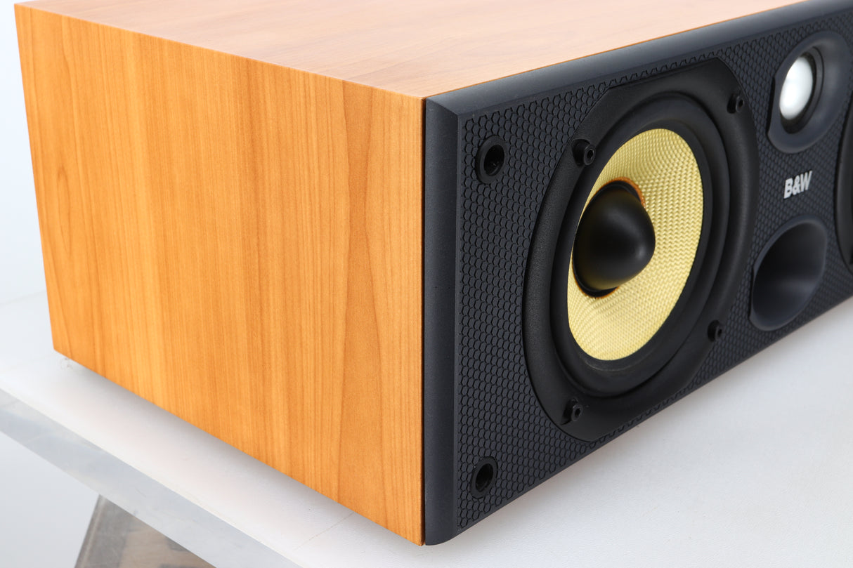 Front left corner view of a used B&W CC6 S2 Centre Speaker in Cherry finish