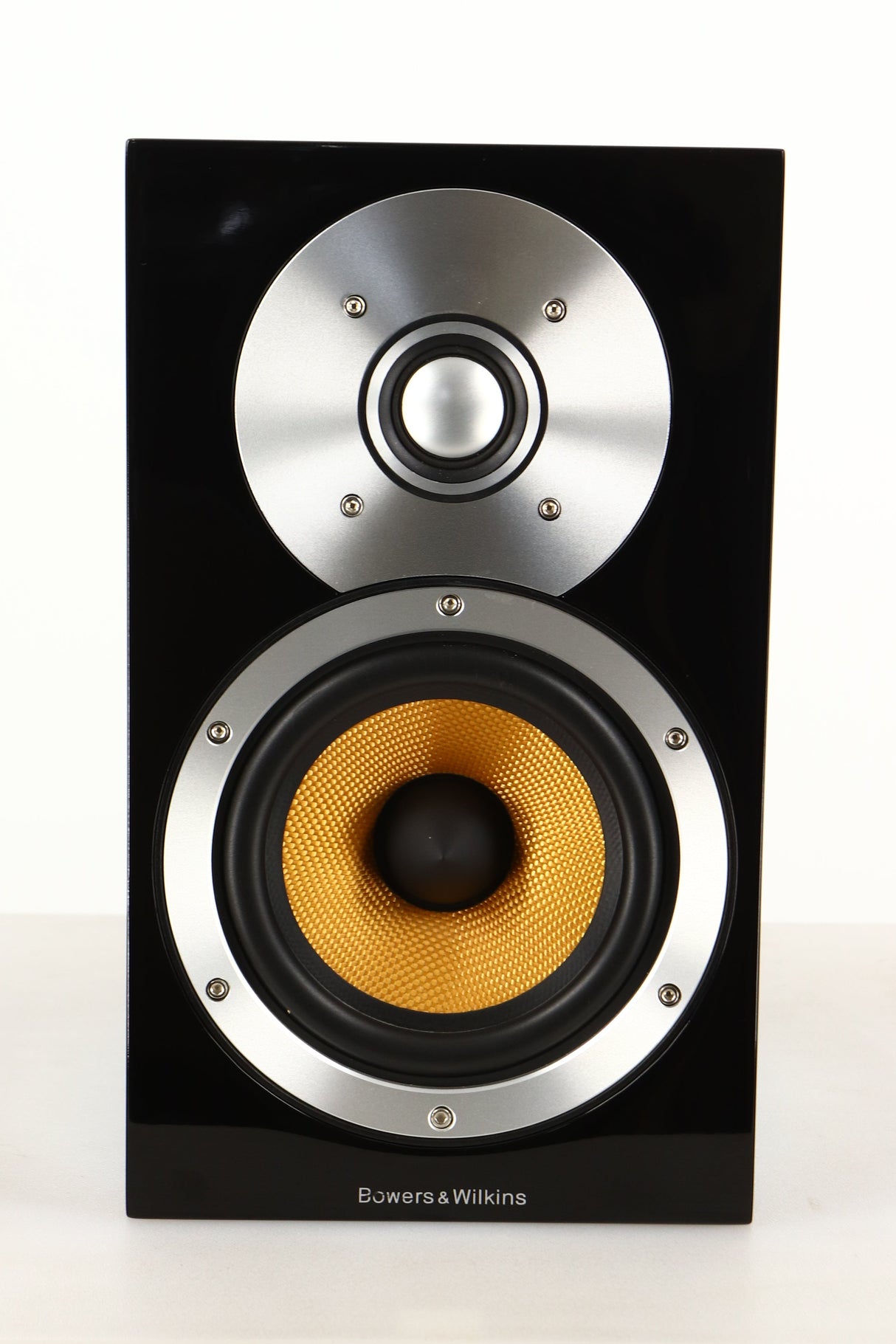 Front view of a used B&W CM1 Standmount Speaker in Gloss Black finish