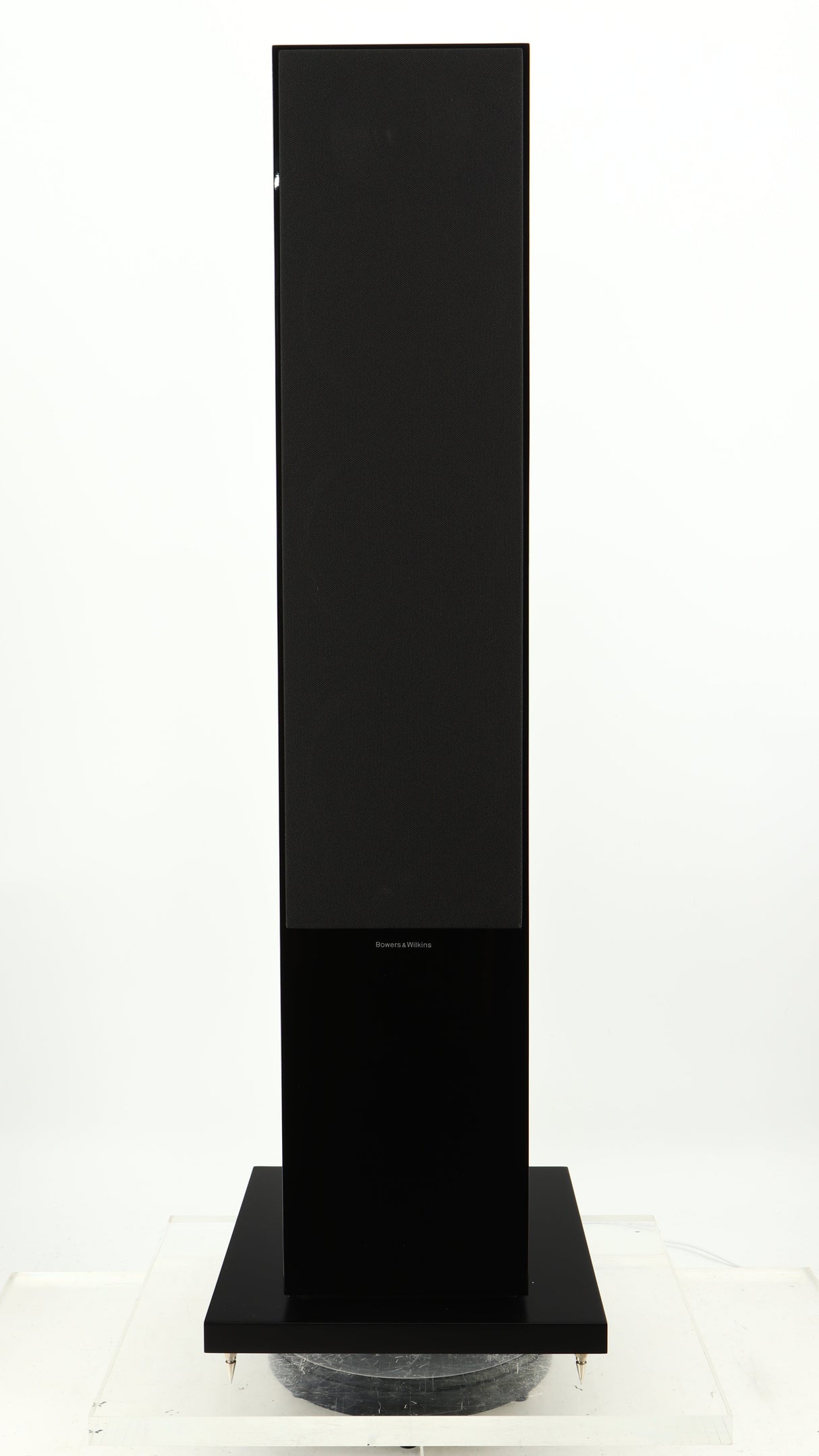 Front view of a used B&W CM9 Floorstanding Speaker in a gloss black finish showing Grille