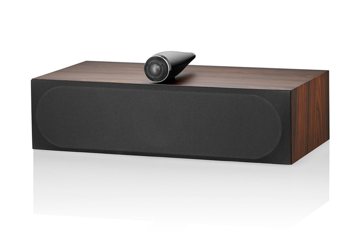 Front view of a B&W HTM71 S3 Centre Speaker in a mocha finish showing Grille