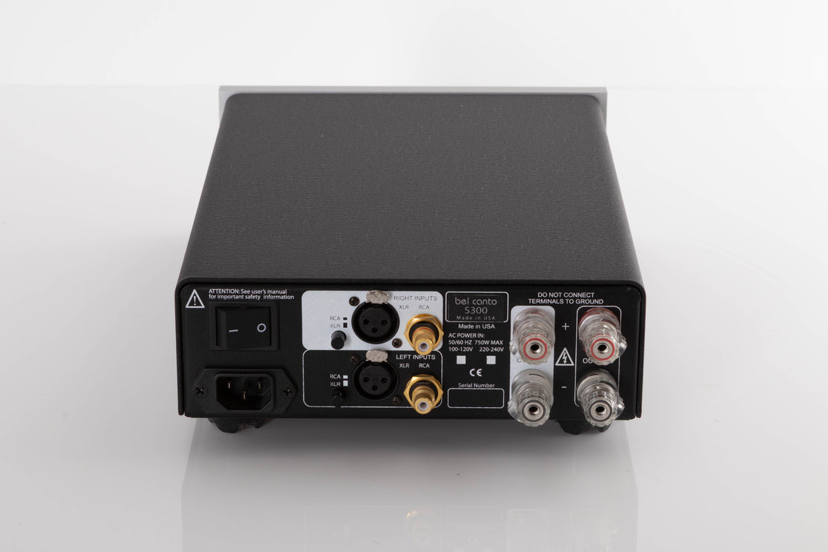 Rear view of a used Bel Canto S300 Power Amplifier