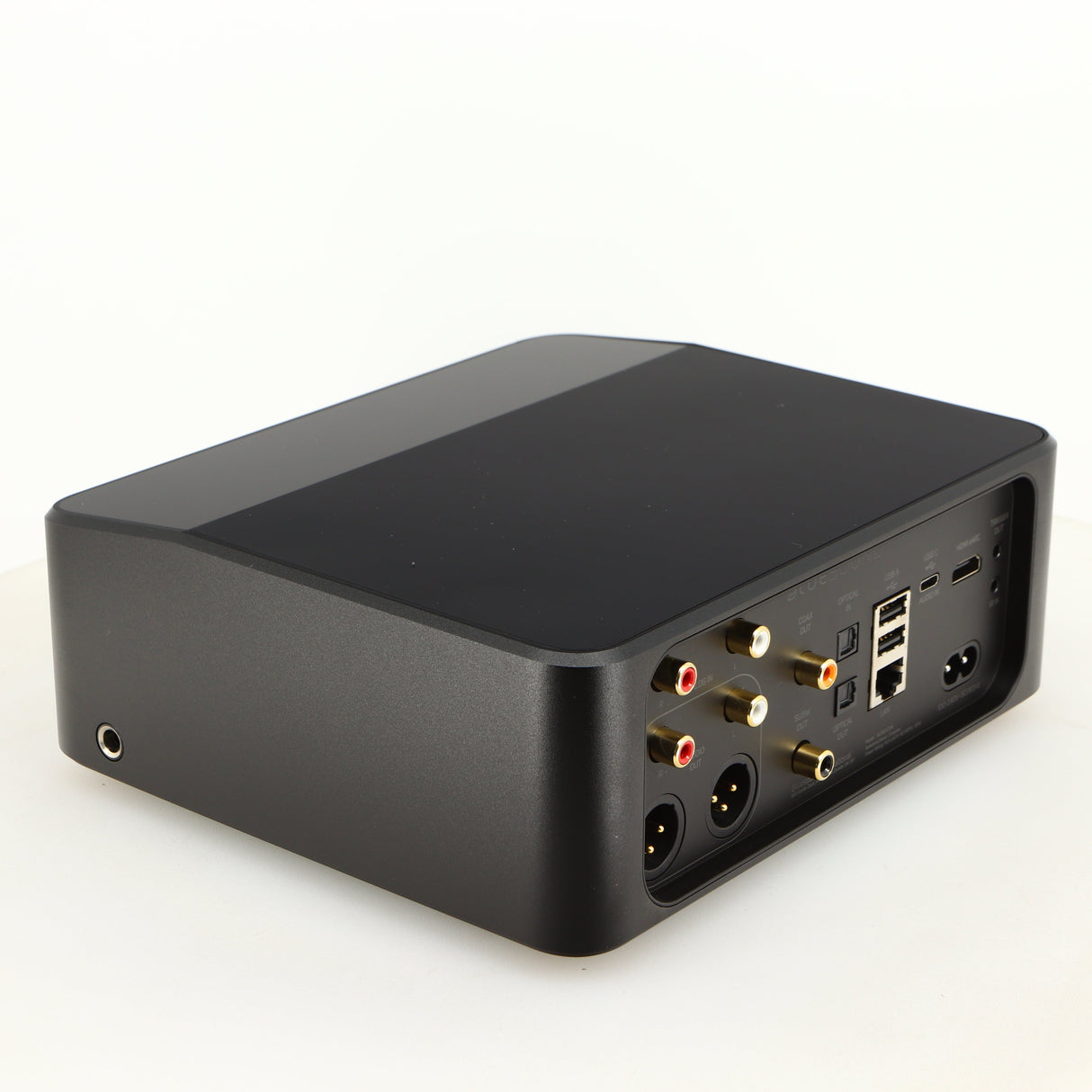Rear right corner of a used Bluesound Node Icon Streamer in a black finish