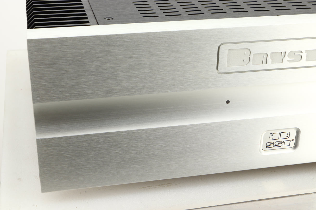 Close up view of a used Bryston 4BSST2 Power Amplifier in Silver finish