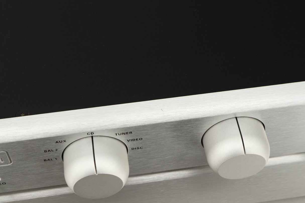 Close up view of a used Bryston BT26 Pre Amplifier in Silver finish